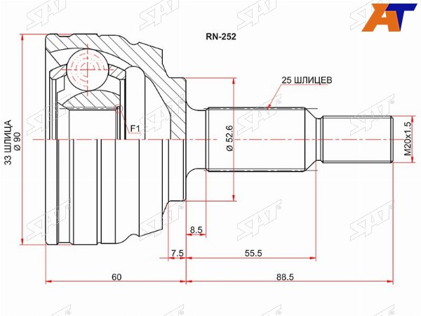 Шрус наружный RENAULT DUSTER 10-