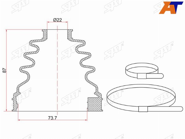 Пыльник шруса внутренний FR NISSAN ALMERA B10 (2 хомута. резина)