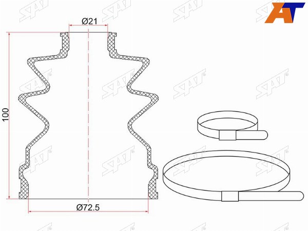 Пыльник шруса наружный HONDA CR-V 11-внутр NISSAN ALMERA N16 00-02SUNNY 98-04 (2 хомута. резина)