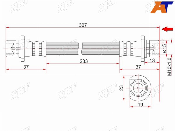 Шланг тормозной задний (Таиланд) HONDA CIVICSTREAM 01-06 LH=RH