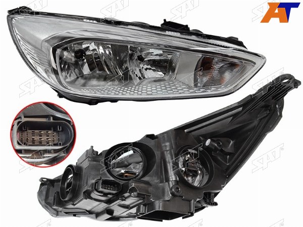 Фара FORD FOCUS III 15-19 RH хром, с электрокорректором
