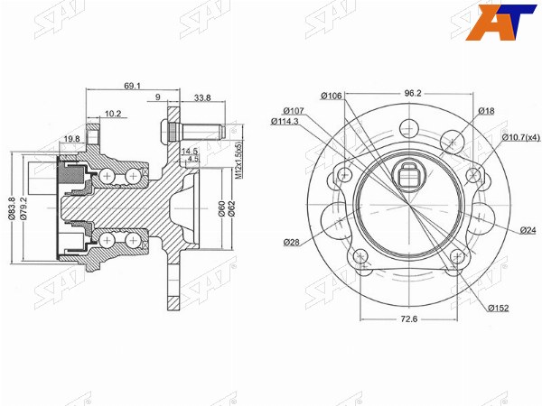Ступичный узел задн. TOYOTA GAIAIPSUMNADIAPICNIC 96-04