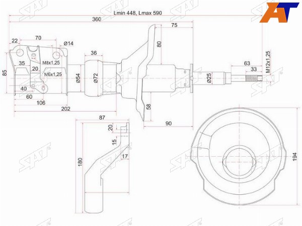 Стойка передняя (болт D-14) HONDA STREAM 00-06 RH