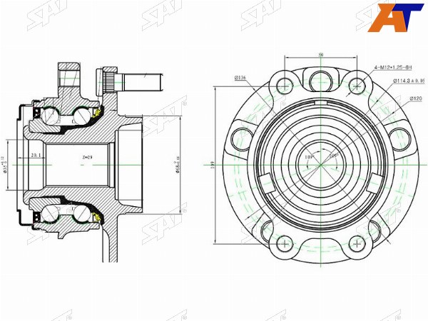 Ступичный узел перед NISSAN TEANA J32(VQ25)TNJ32MURANO TNZ51(QR25) (29 шл.)