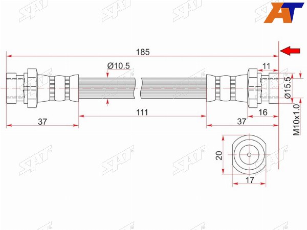 Шланг тормозной передний (Таиланд) MMC DELICA TRUCK 94-99L200 94-07PAJEROJRMONTERO 90-96 внутр L