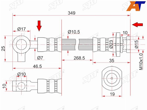 Шланг тормозной передний (Таиланд) NISSAN ATLASCONDOR 88- LH=RH