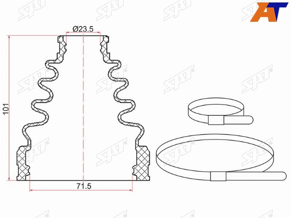 Пыльник шруса внутренний FR TOYOTA CAMRY A50  (2 хомута. резина)