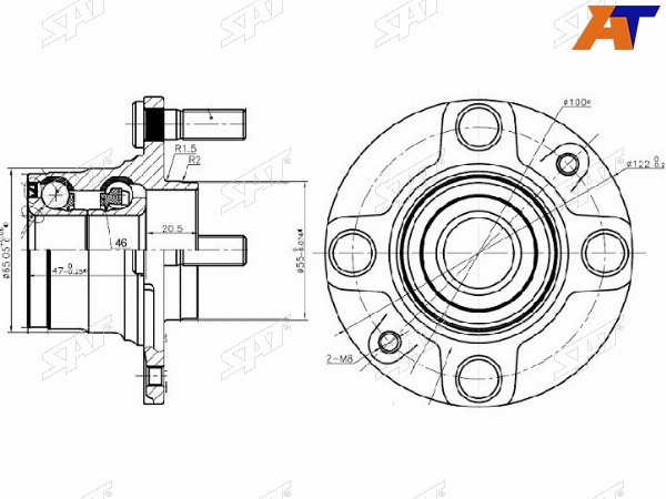 Ступичный узел задн. MAZDA DEMIO DW3W 96-02 4 шпильки (без ABS)