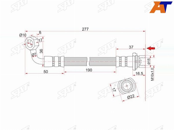 Шланг тормозной задний (Таиланд) TOYOTA 4RUNNERFJ CRUISERHILUX SURFLAND CRUISER PRADO RH
