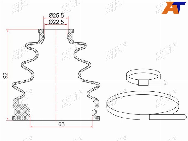 Пыльник шрус внутренний TOYOTA AXIO 1416PREMALLION T26 (2 хомута. резина)