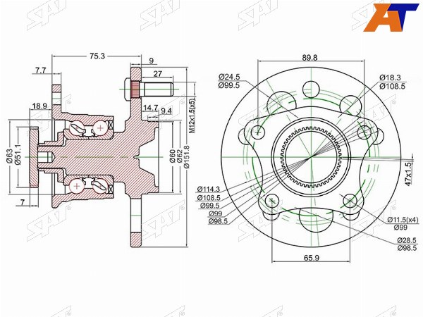 Ступичный узел задн. TOYOTA CAMRY V10SCEPTER 10WINDOM 10HARRIER U10