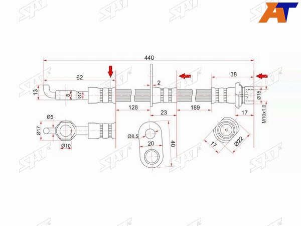 Шланг тормозной передний (Таиланд) TOYOTA LITETOWNACE NOAH 4WD 96-98 RH