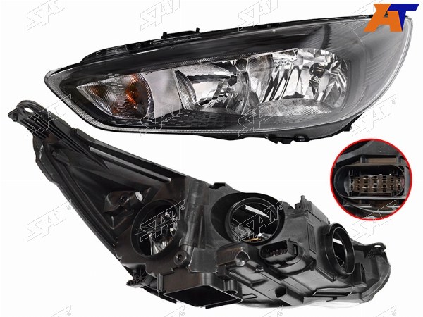 Фара FORD FOCUS III 15-19 LH черная, с электрокорректором