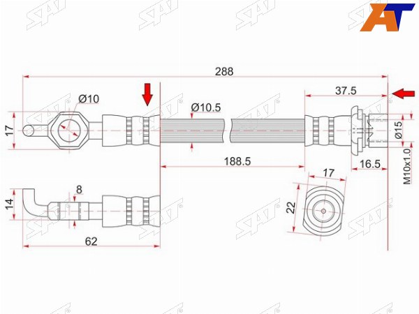 Шланг тормозной перед (Таиланд) TOYOTA LITETOWNACE NOAH 2WD 96-98 LH=RH