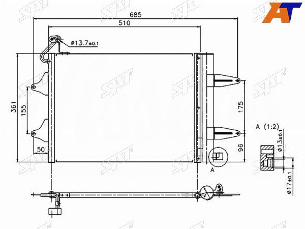 Радиатор кондиционера Volkswagen Polo 01-09  SEAT Cordoba 99-09  Ibiza 02-12  Skoda Fabia 99-15