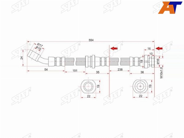 Шланг тормозной передний (Таиланд) SUZUKI ESCUDOVITARAX-90 88-98 RH