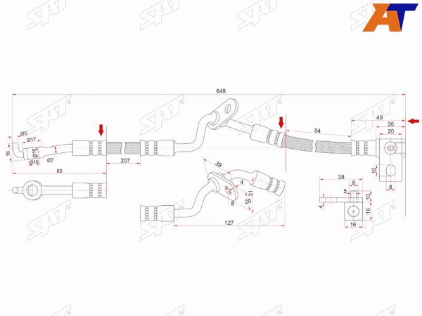 Шланг тормозной передний (Таиланд) MAZDA 6ATENZA 02- RH