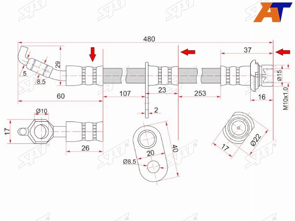 Шланг тормозной перед (Таиланд) TOYOTA COROLLASPRINTERLVNCRETRNMRNCARIBSPACIO 92-01 LH=RH