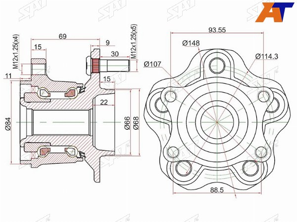 Ступичный узел задн. NISSAN QASHQAI 06-X-TRAIL 07- 4WD