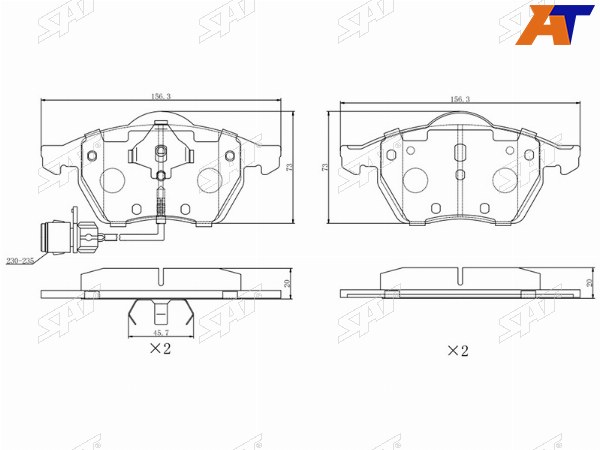Колодки тормозные перед AUDI 100 91-94A6S6 95-98 (два датчика)