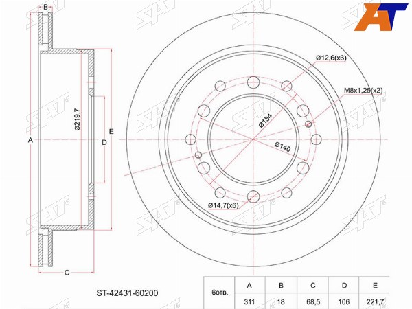 Диск тормозной (Зад) Toyota Land Cruiser Prado (J90,J120) 96-09  Lexus GX470 02-09  Toyota 4Runner