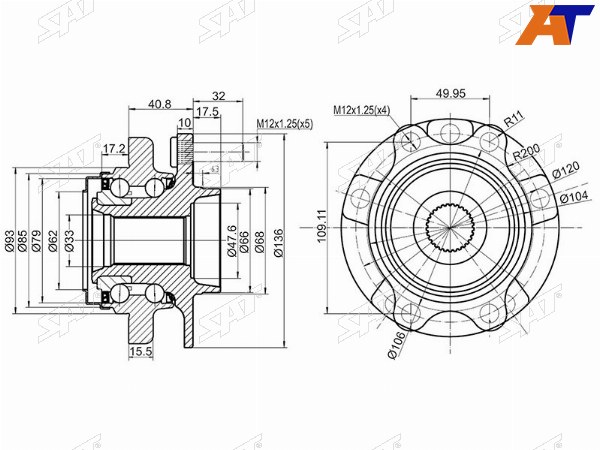 Ступичный узел перед NISSAN MURANO Z50PRESAGE U31QUEST V42TEANA J31