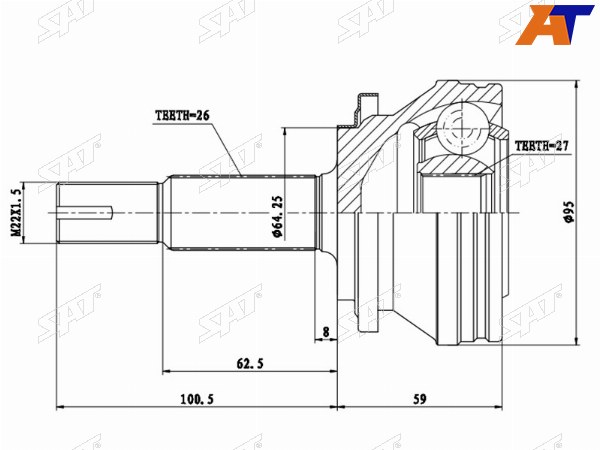 Шрус наружный TOYOTA RAV-4 ACA3GSA3 05-HARRIER ZSU60 17-MARK X ZIO ANA1GGA10 07-ESTIMA ACR5