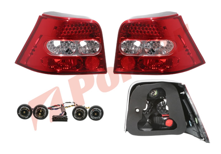 954191BE GOLF 4 98- КОМПЛЕКТ ФОНАРЕЙ ТЮНИНГ СВЕТОДИОДНЫЕ ПРОЗРАЧНЫЕ КРАСНО-БЕЛ.