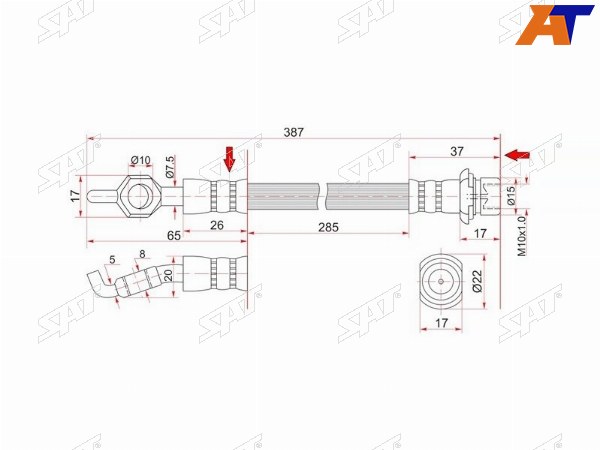 Шланг тормозной передний (Таиланд) TOYOTA ALTEZZABREVISCROWNMAJESTAMARK2MARK XPROGRESLEXUS GS