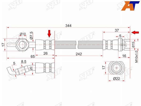 Шланг тормозной передний (Таиланд) TOYOTA BREVISCHASERCRESTACROWNMAJESTAMARK2PROGRESVEROSSA 4