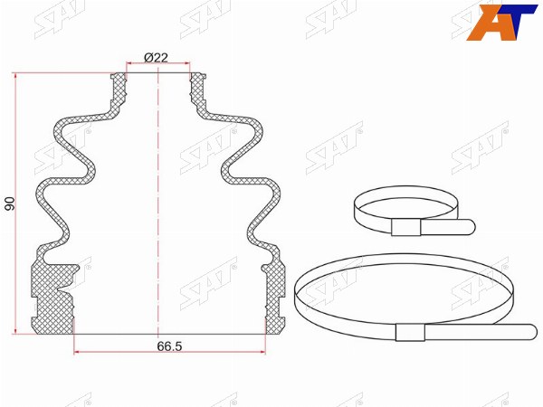 Пыльник шруса внутренний FR HYUNDAI TUCSON 04-  (2 хомута. резина)