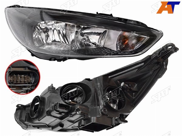Фара FORD FOCUS III 15-19 RH черная, с электрокорректором