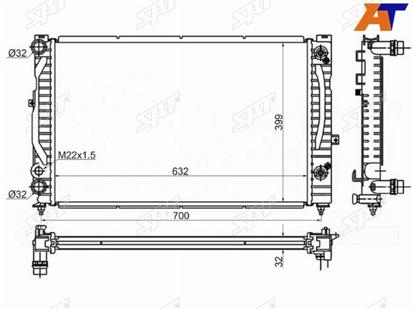 Радиатор Audi A4 94-01  A6 97-05  Volkswagen Passat 96-05  Audi S6 99-04  Skoda Superb 02-08