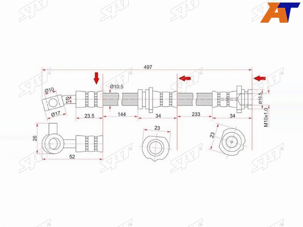 Шланг тормозной перед (Таиланд) NISSAN BLUEBIRD SYLPHYPULSARSUNNYWINGROADAD 98-08 LH