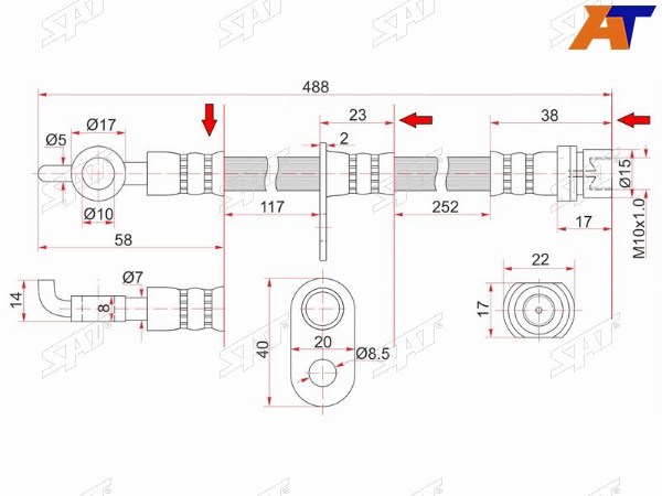 Шланг тормозной передний (Таиланд) TOYOTA COROLLA2CORSACYNOSPASEORAUMSTARLETTERCEL 91- RH