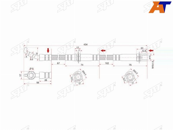 Шланг тормозной передний (Таиланд) TOYOTA HIACEREGIUSACE 93-95 LH=RH