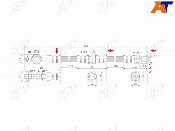 Шланг тормозной передний (Таиланд) TOYOTA CARINA EDCELICACORONA EXIVCURREN 95-98 LH=RH
