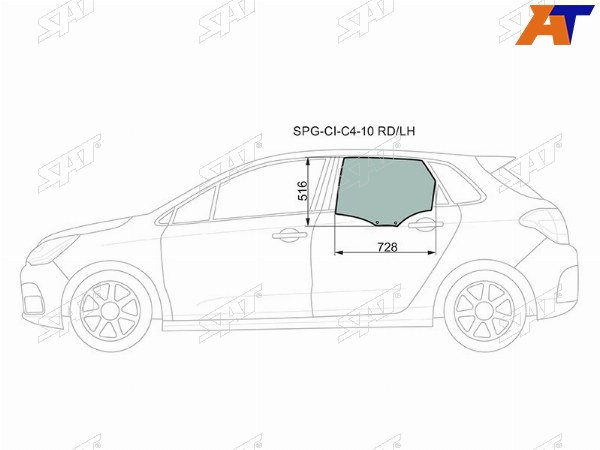 Стекло боковое опускное (Сзади Слева Цвет зеленый) Citroen C4 04-