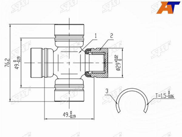 Крестовина кардана RR TY UZJ100HDJ100, GX90, USZ141, LY12, KCH1, KDH2, TRN210