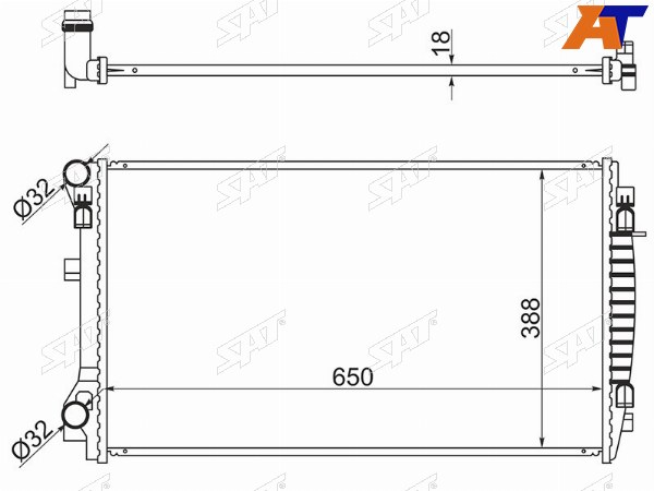 Радиатор Audi A3 12-19  Skoda Kodiaq 16-22  Octavia 12-20  Volkswagen Golf 12-19  Passat 80-  T