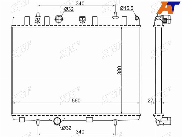 Радиатор Citroen C3 01-16  C2 03-07  C3 Picasso 09-16  C-Elysee 12-  Peugeot 1007 05-09  207 06