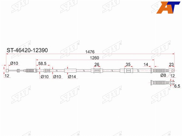 Трос ручника TY Corolla AE101AE111 91- (дисков тормоза) -RH