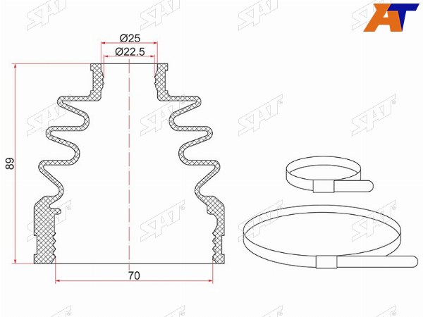 Пыльник шруса внутреннего NISSAN QASHQAI 06-13 (2 хомута.резина)