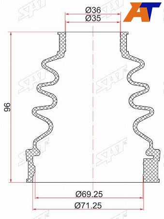 Пыльник шрус внутренний LH PEUGEOT 206 98-06308 07-13407 04-2010CITROEN C3 02-09(2 хомута.резина)