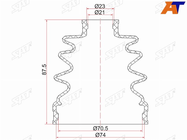 Пыльник шруса внутренний FR SUBARU IMPREZA GGFORESTER SF  (2 хомута. резина)