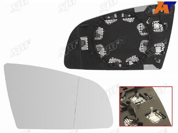 Полотно зеркала AUDI A3 03-08A4 00-08A6 04-08 RH асферическое с обогревом