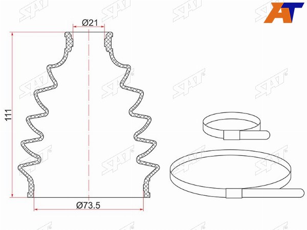 Пыльник шрус наружный KIA CERATO 1.6 MT 04-09  (2 хомута. резина)