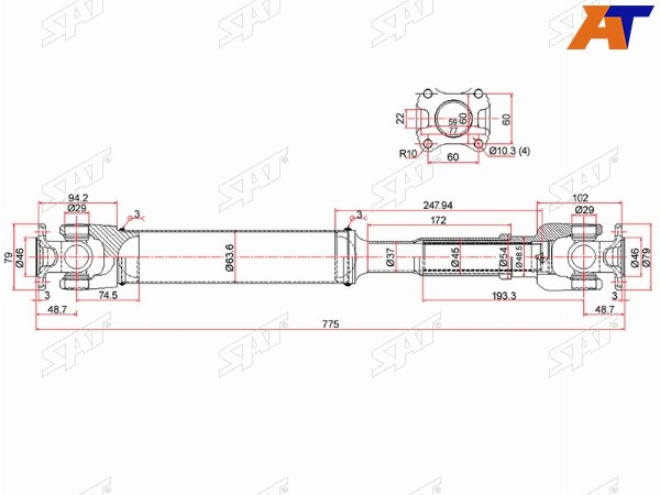 Вал карданный FR TOYOTA LAND CRUISER 80 ATM 90-