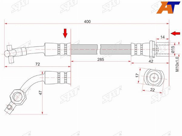 Шланг тормозной передний (Таиланд) DYNA 150TOYOACE G15HIACEREGIUSACE 2WD 99-05 LH (колесо)