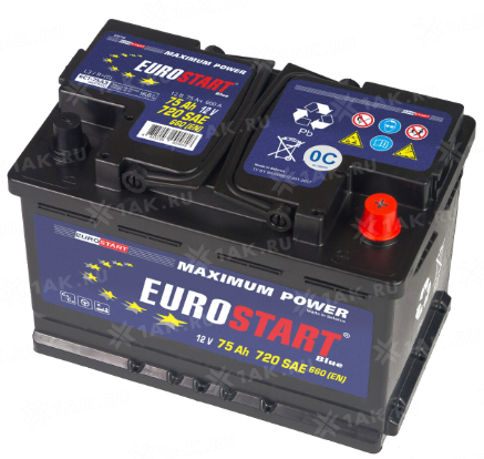 EUROSTART EB750 Аккумулятор серия BLUE 12V 75A/h 640A R+ (278x175x190)